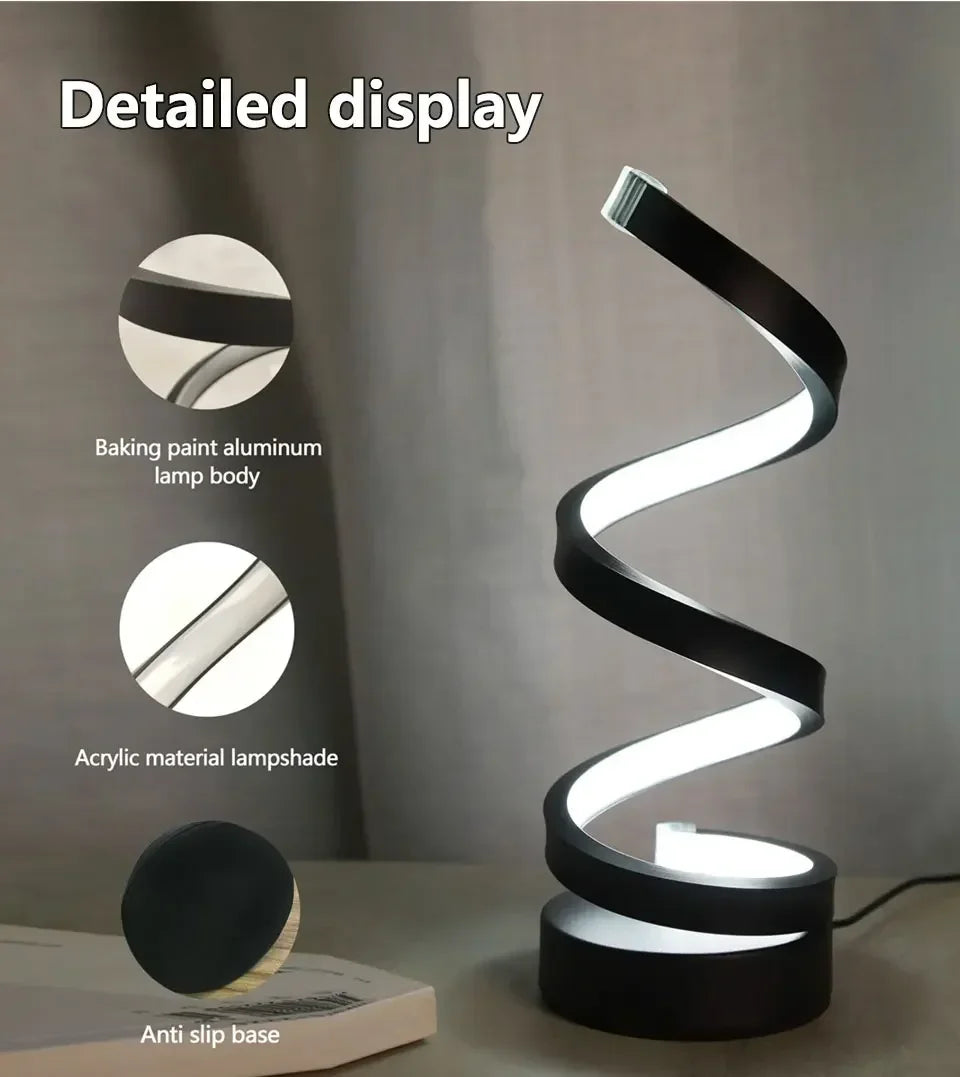 Minimalist Spiral LED Desk Lamp Reading Night Light Dimmable Table Lamp Bedside Lamps Home Office Bedroom Living Room Decoration