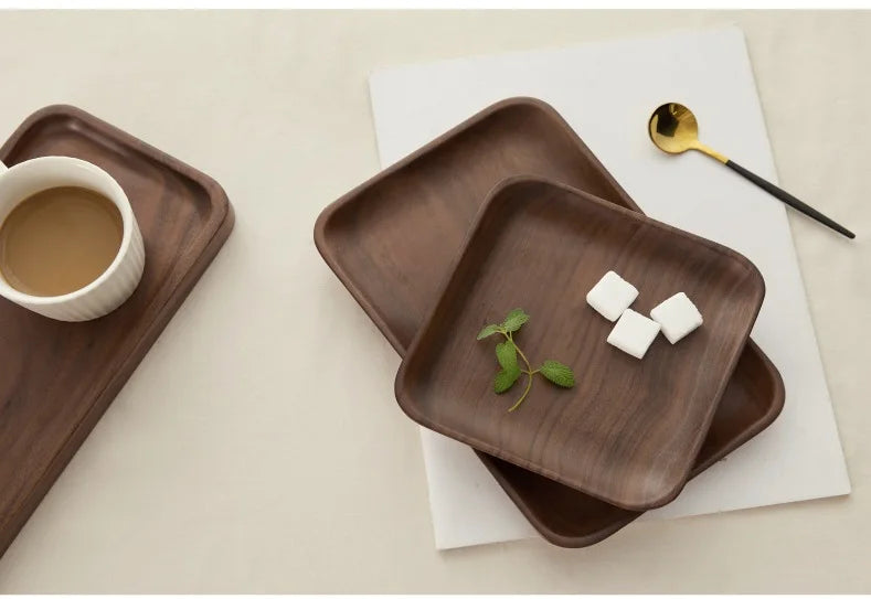 Japanese Style Minimalist Wood Tray，Natural Beech & Walnut Trays for Tea, Dessert, Jewelry,Desk Organizer,Dried Fruit Butterfly