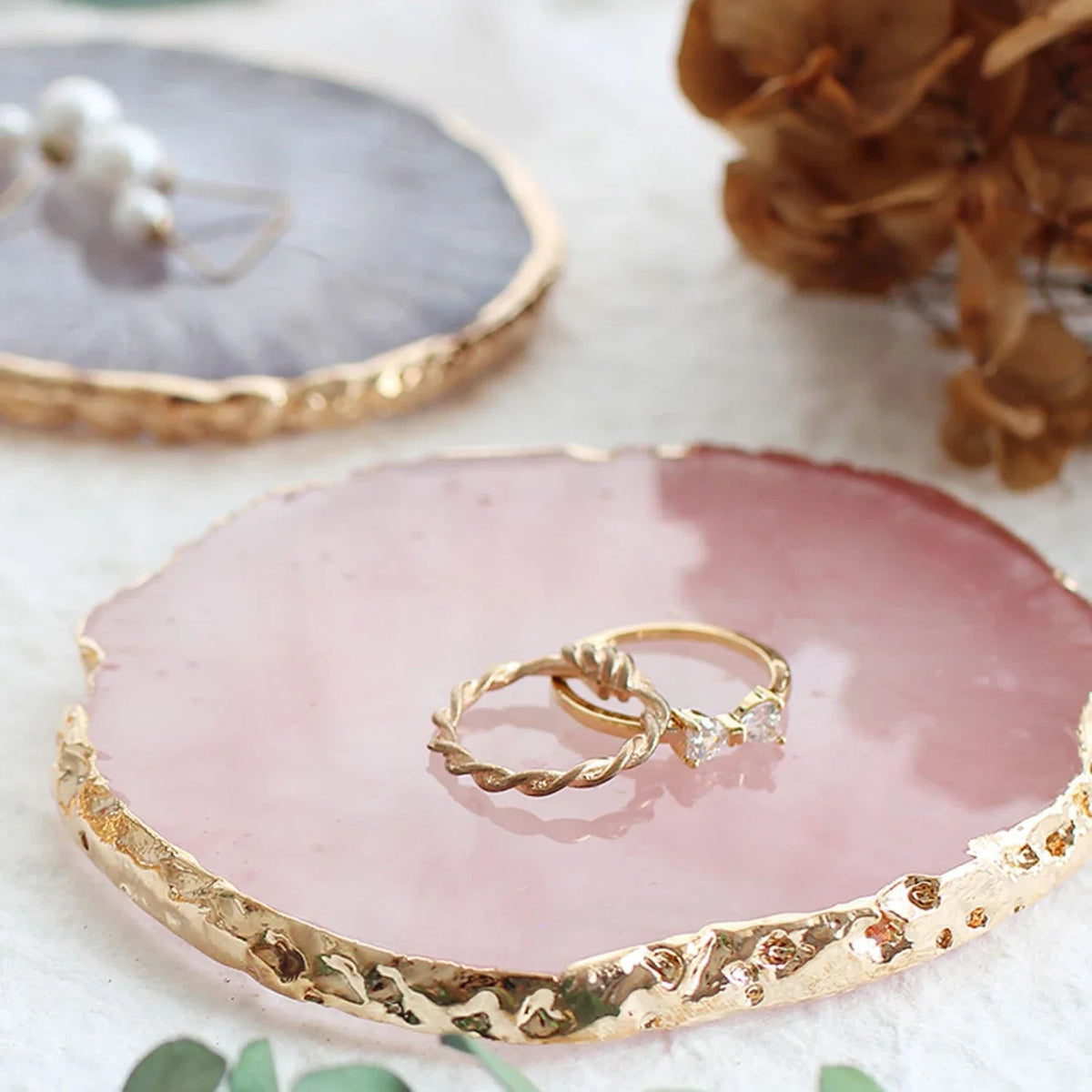 Resin Jewellery Tray Resin Agate Gold Rimmed Palette Home Desktop Storage Gem Trays Necklace Display Tray Photo Decoration Props