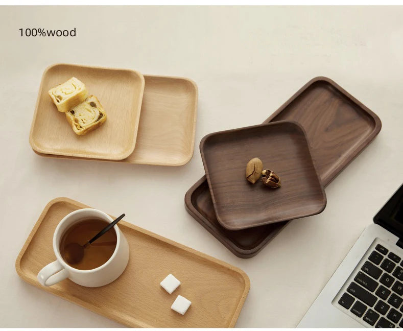 Japanese Style Minimalist Wood Tray，Natural Beech & Walnut Trays for Tea, Dessert, Jewelry,Desk Organizer,Dried Fruit Butterfly