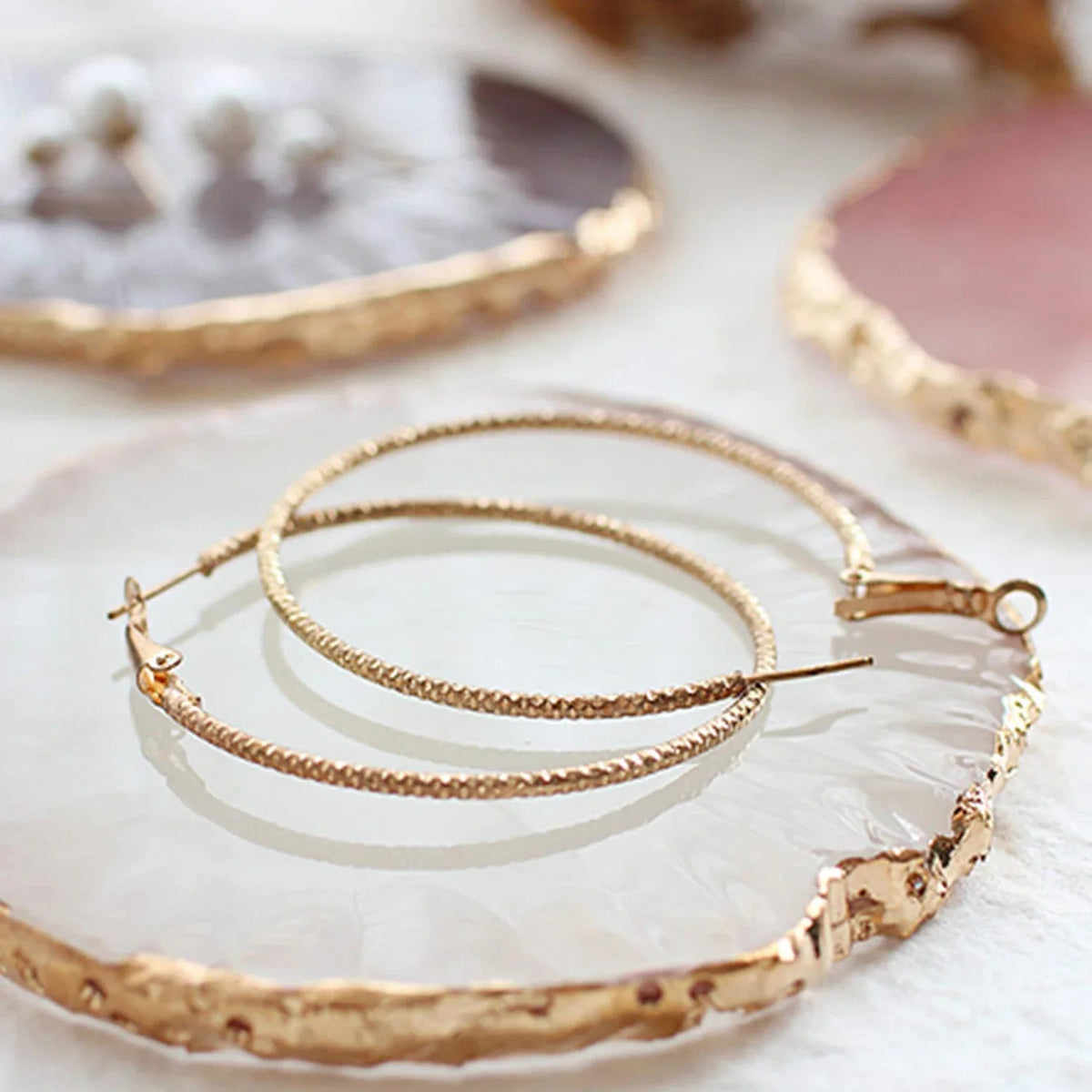 Resin Jewellery Tray Resin Agate Gold Rimmed Palette Home Desktop Storage Gem Trays Necklace Display Tray Photo Decoration Props