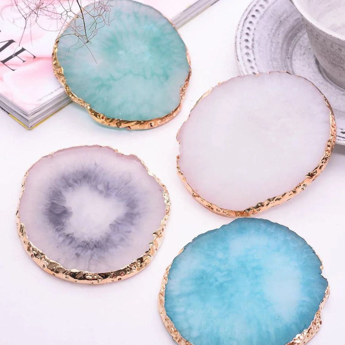 Resin Jewellery Tray Resin Agate Gold Rimmed Palette Home Desktop Storage Gem Trays Necklace Display Tray Photo Decoration Props