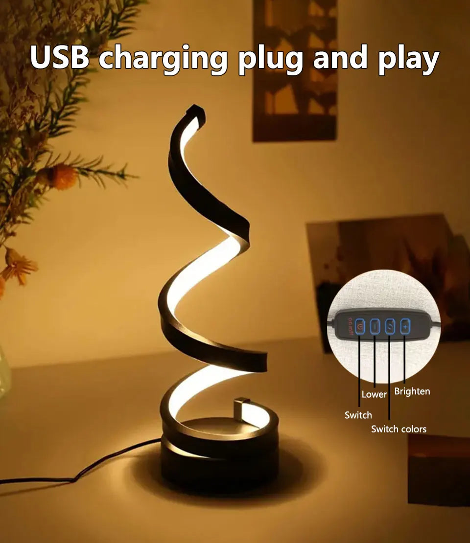 Minimalist Spiral LED Desk Lamp Reading Night Light Dimmable Table Lamp Bedside Lamps Home Office Bedroom Living Room Decoration