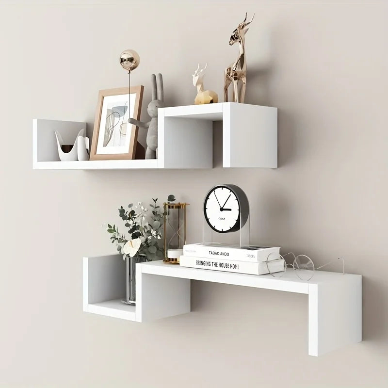 S-Shaped Floating Wall Shelf Black/White Modern Minimalist Floating Bookcase Wall-Mounted Storage Shelf Room Office Home Decor