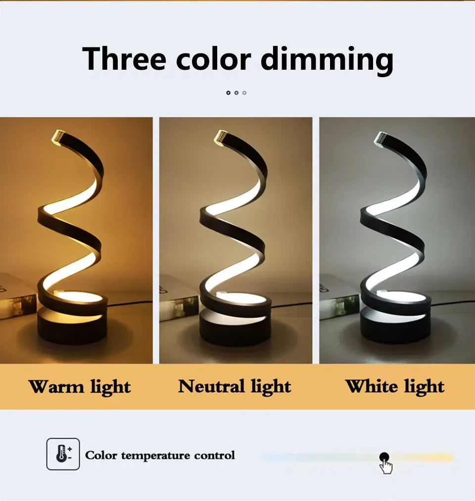 Minimalist Spiral LED Desk Lamp Reading Night Light Dimmable Table Lamp Bedside Lamps Home Office Bedroom Living Room Decoration
