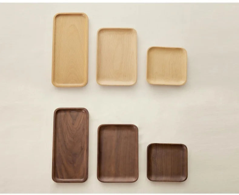 Japanese Style Minimalist Wood Tray，Natural Beech & Walnut Trays for Tea, Dessert, Jewelry,Desk Organizer,Dried Fruit Butterfly
