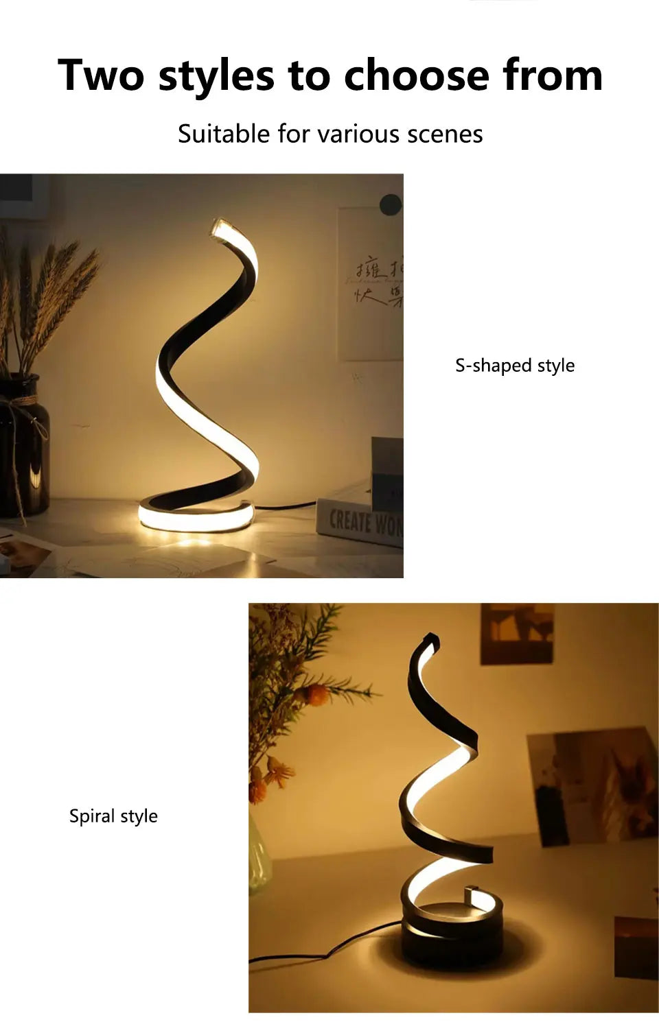 Minimalist Spiral LED Desk Lamp Reading Night Light Dimmable Table Lamp Bedside Lamps Home Office Bedroom Living Room Decoration